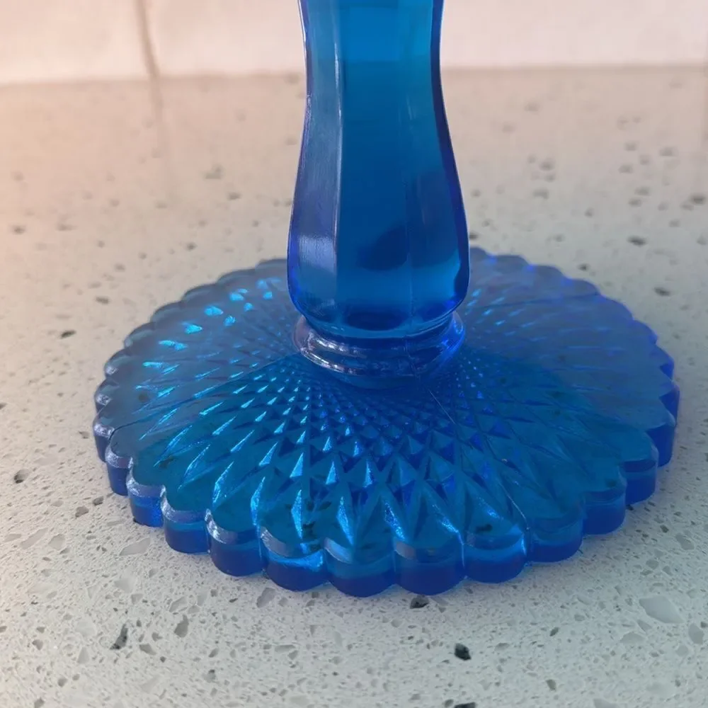 VINTAGE Imperial Glass Ohio Blue Bellaire Collectors Crystal Glass Cake Stand